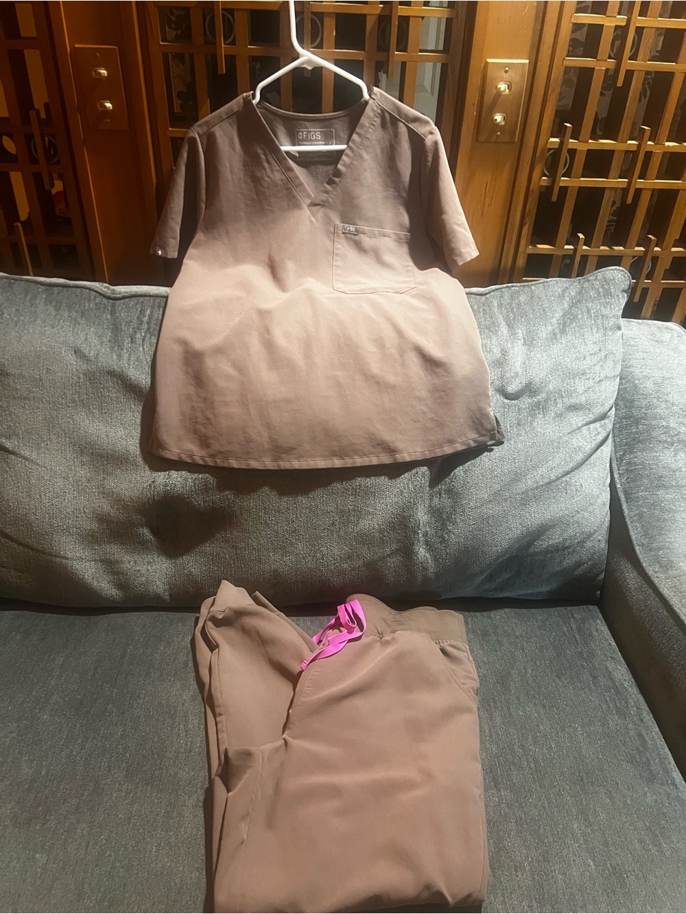 FIGS Women's Brown V-Neck Scrub Top with Chest Pocket